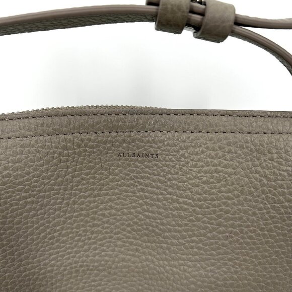 ALLSAINTS Gray Taupe Pebbled Leather Boho Western Crossbody Shoulder Bag Purse - Picture 3 of 16